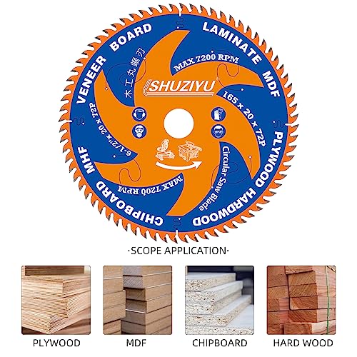 LSHUZIYU, 165mm 72T, Thin Kerf 1.6mm. Centre hole 20mm with 15.88mm Washer. Wood Cutting Circular Saw Blade, For Cordless Saw - Image 4