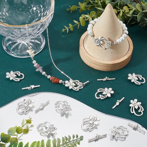 SOFPLATE 1 Box 40 Sets Toggle jewellery Clasps Silver Flower Toggle Clasp Bulk Antique Alloy T-Bar Closure Connectors Bracelet Clasp for jewellery Making Pendants Bracelet Necklace Earring DIY Crafts - Image 4