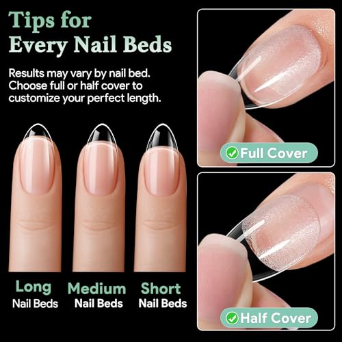 Image of Leykosh Medium Almond Nail Tips - 15 Sizes 330PCS Soft Gel Fake Nails, Half Matte Full Cover Pre-Shaped Clear Press On Acrylic Nails No C Curve Gift for Extension, DIY Home Manicure Beauty Gifts