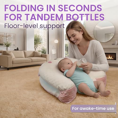 Image of Infant Support Pillow with Adjustable Side Panels for Supervised Tummy Time - Portable Activity Cushion for 0-12 Months - Activity Mat - Pink