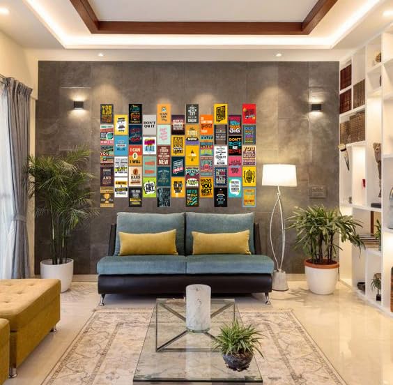 Image of Pack of 54 Aesthetic Motivational Wall Collage Kit Posters 4x6 Inches - Inspirational Wall Art for Bedroom, Living Room, Office - Includes Tissue Tape