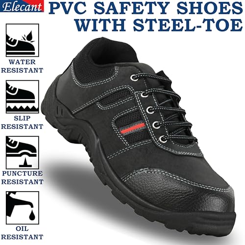 Image of ELECANT Lace-up Steel Toe Safety Shoes for Factory and Industrial Work for Men