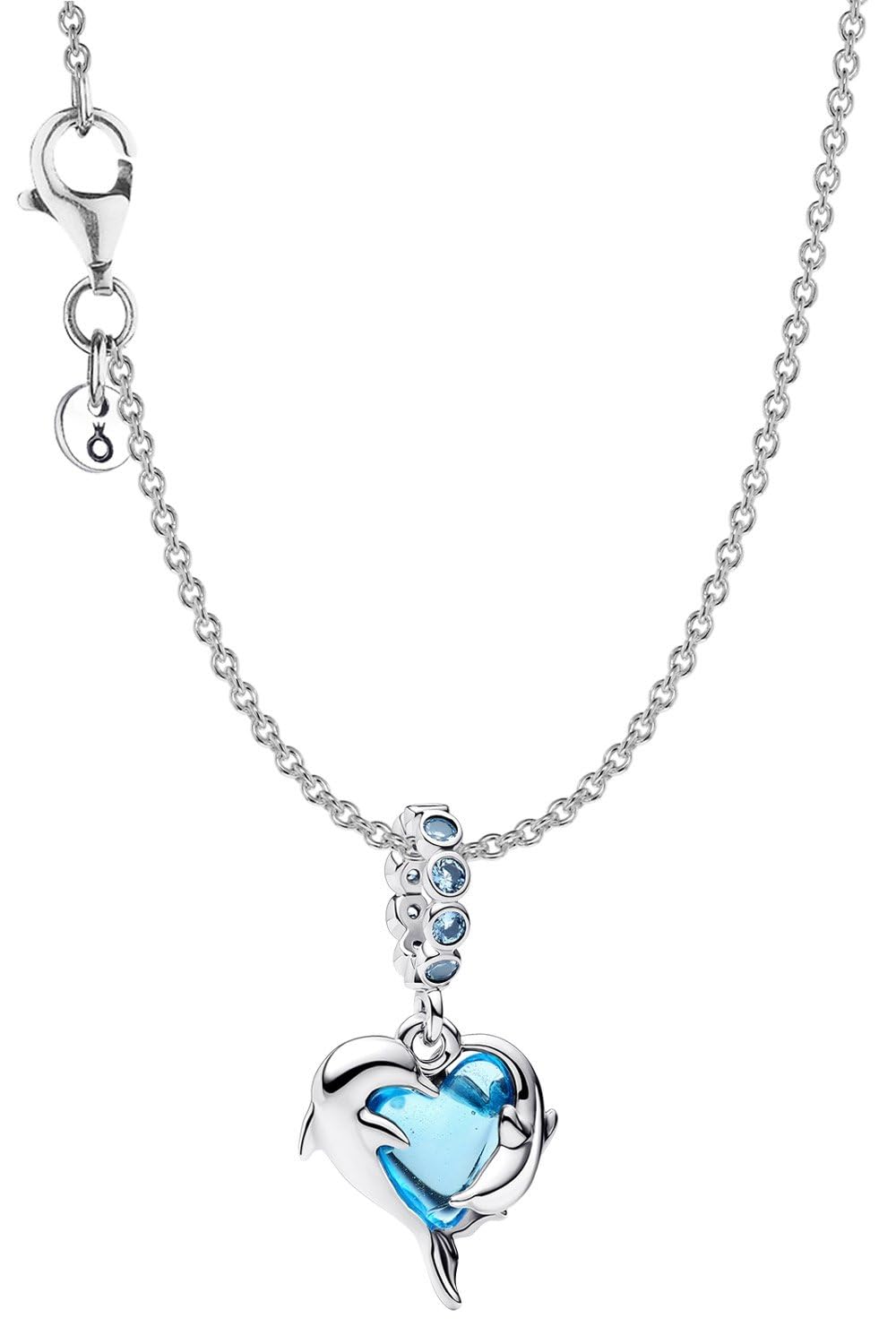 PANDORA Parure di gioielli da donna, collana con ciondolo delfini in vetro di Murano blu a forma di cuore, argento 925, idea regalo romantica 28908
