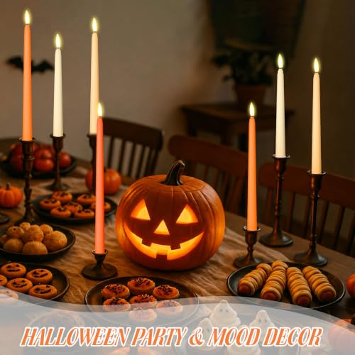 Image of Rossesay 24 Pcs Flameless LED Taper Candles Battery Operated Candle 8.5 inch, 9.65 inch, 10.8 inch, 12.8 inch Flameless Candlesticks Flickering for Christmas Church Wedding Indoor Decoration(Classic, Orange)
