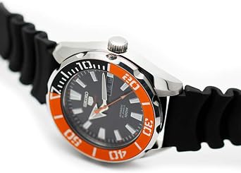 Seiko 5 Sport SRPC59 Men's Rubber Band Orange Bezel 100M Automatic Dive Watch