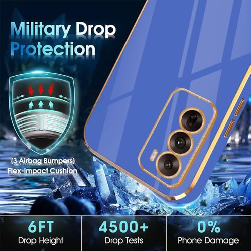 Image of AESTMO Back Case Cover for Oppo Reno 12 Pro 5G Back Cover | Gold Electroplating Chrome | Raised Edges | Super Soft-Touch | Bumper Back Case for Oppo Reno 12 Pro 5G (Gold & Blue)
