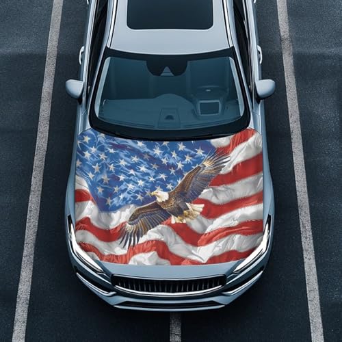 Image of Eagle Print Car Bonnet Hood Cover UV Fade Resistant Waterproof Exterior Covers for Car Decor Accessories All-Season Protection Fit for Cars Trucks SUVs