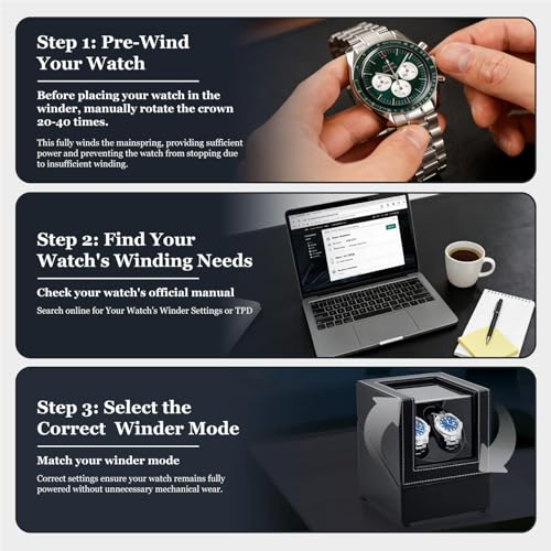 Mcbazel Double Automatic Watch Winder Box, Automatic Watch Display Storage Rotation Wristwatch Box with 2 Slots-Black - 2