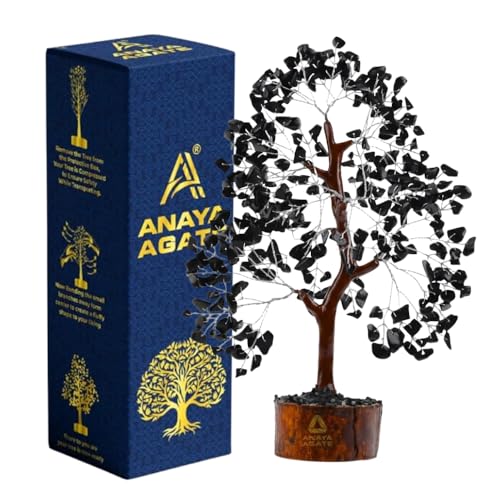 ANAYA AGATE Black Tourmaline Crystal Trees for Home Decor, Office Desk Decoration, Chakra Healing Crystals and Stone for Positive Energy, Money, Good Luck, Tree of Life Spiritual for Women and Mom