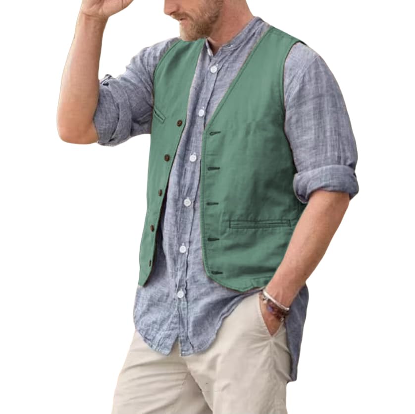 Men Vest Linen V Neck Lightweight Summer Casual Vest For Men Beach Wedding Groomsmen Waistcoat4