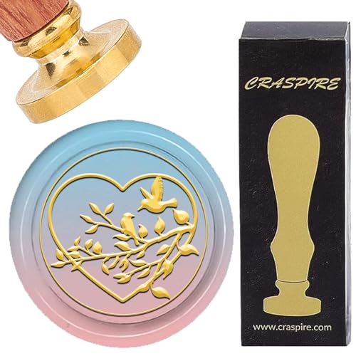 CRASPIRE Heart Wax Seal Stamp 25mm Branch Love Heart Bird Sealing Wax Stamps with Retro Wooden Handle Removable Brass Head for Envelopes Letters Wedding Invitations Party Thanksgiving Gifts Packing