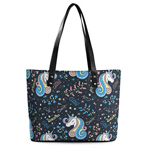 Bolso de mano para mujer con diseño de unicornios y flores, de cuero, con asa superior, Multi
