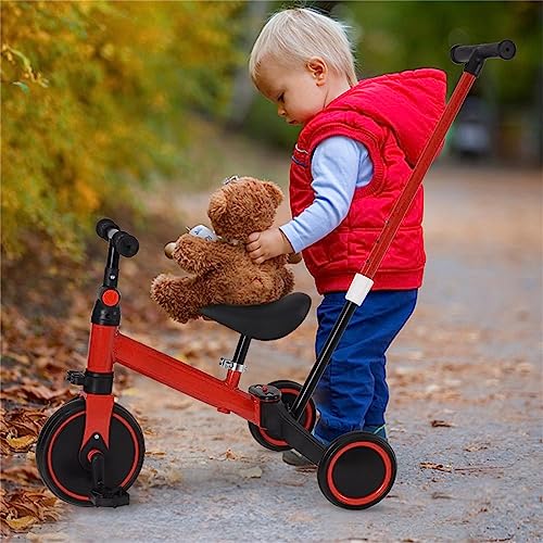Homewell Dreirad mit Schubstange, Laufrad ab 1 Jahre, Kinderdreirad Kombiniert Trolley und Ride Funktionen, mit Faltbar, Abnehmbar Sonnendach und Pedal für Kinder unterschiedlichen (03, Rot) – Bild 4