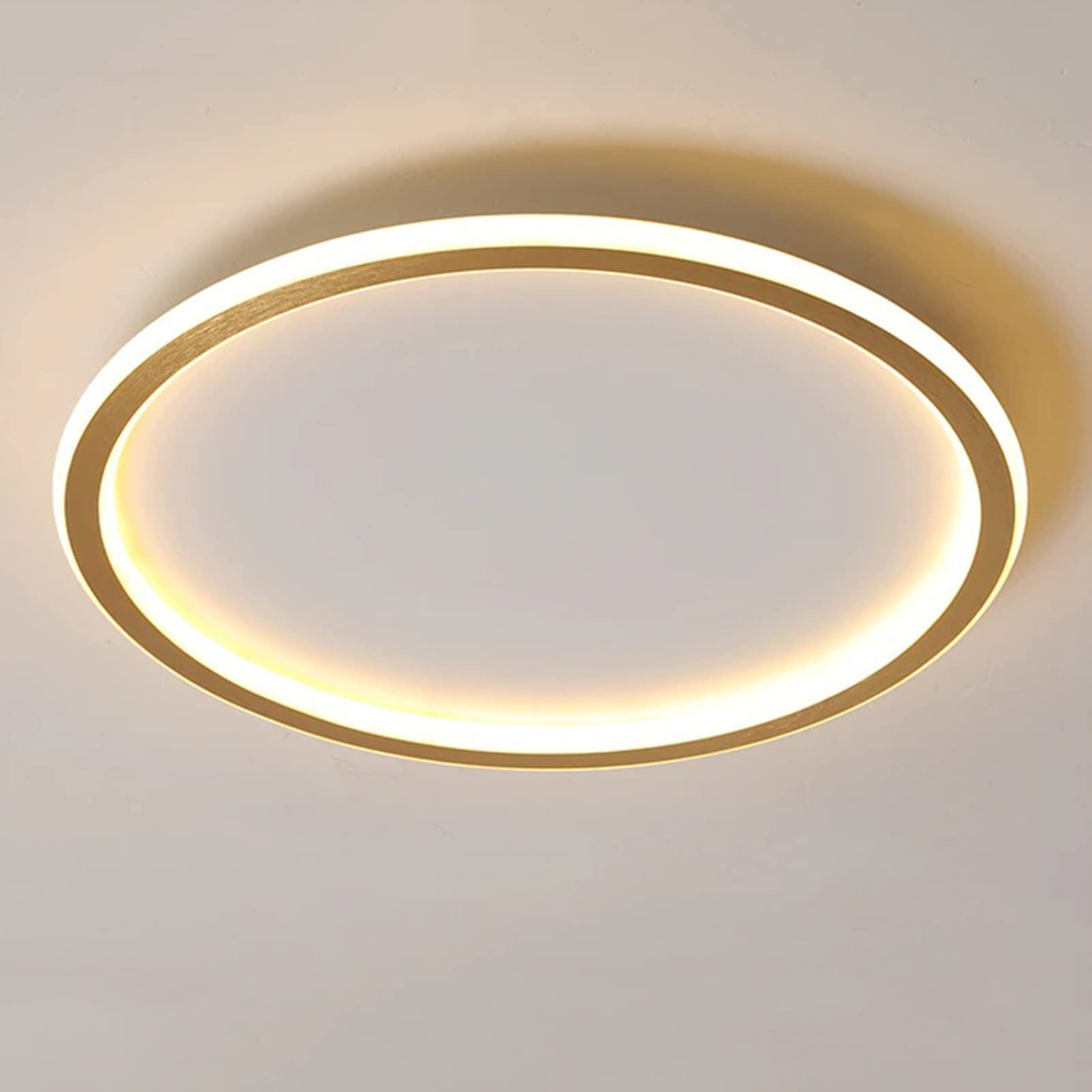 CQDWD Round LED Ceiling Light, Nordic Modern Ultra-Thin Circle Ceiling Lamp Surface Mount Metal Light Fixture For Living Room, Bedroom Lamp,Gold+Warm White-60cm 72W