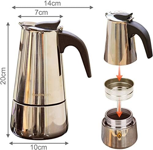 Godmorn Stovetop Espresso Maker, Italian Coffee Maker Moka Pot, 300ml/6 Cup (Espresso Cup=50ml), 430 Stainless Steel Classic Cafe Maker, Suitable for Induction Hob