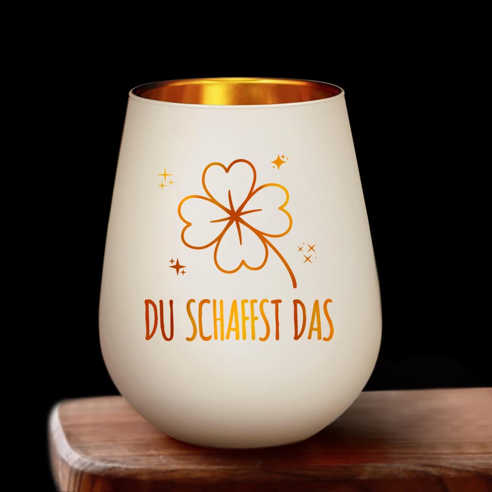 Du Schaffst Das Windlicht Glas mit Kleeblatt, Glücksbringer Prüfung Mutmacher Geschenk Gute Besserung Teelichthalter für Frauen, Positive Glückslicht Aufmunterung Geschenke Schulanfang Wunscherfüller
