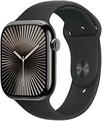 Apple Watch Series 10 GPS + Cellular • Caixa ardósia de titânio – 46 mm • Pulseira esportiva preta – M/G