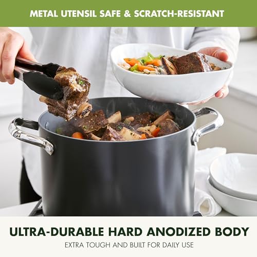 GreenPan Valencia Pro Hard Anodized Healthy Ceramic Nonstick 8QT Stock Pot with Lid, PFAS-Free, Induction, Dishwasher Safe, Oven Safe, Gray