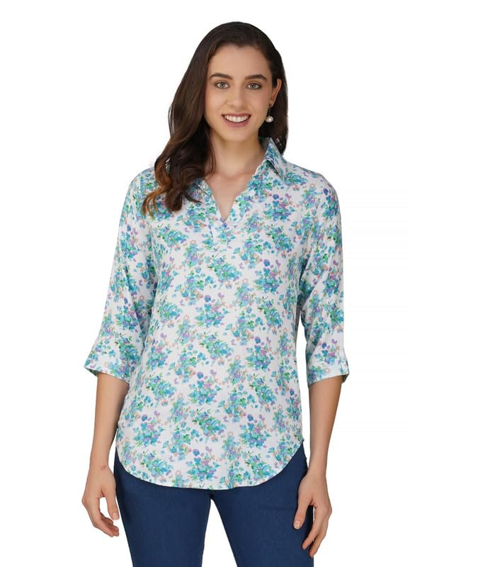 Image of Amazon Brand - Anarva Women's Printed Regular Fit 3 /4 Sleeve Top and Shirts