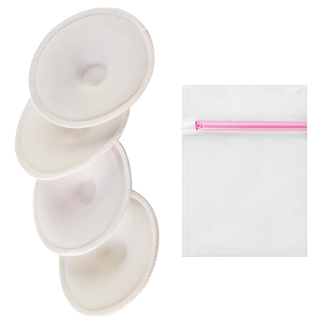 4 coussinets d'allaitement + 1 filet de lavage Coussinets d'allaitement lavables en laine et soie – Doux, respirants et réutilisables pour peau sensible (23 x 30 cm)