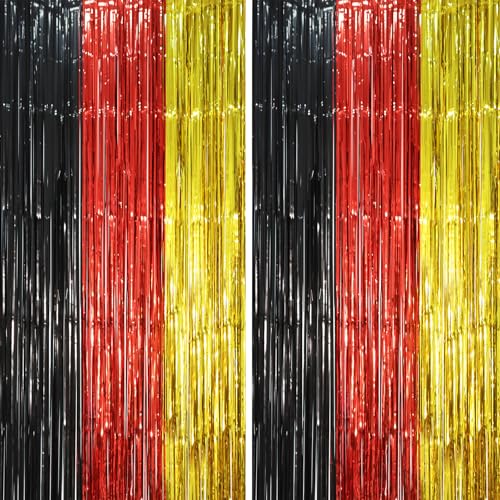 Image of Voircoloria 2 Pack Red Black Gold Foil Fringe Backdrop Curtains, Tinsel Streamers Party Decorations, Fringe Backdrop, Door Shimmer for Thanksgiving Day or Birthday Party