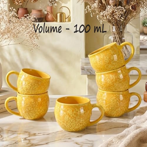Image of Colorfull Ceramic Tea Cup Set of 6 Pcs - 100ml | Tea /Chai Cup Sets Coffee Mugs Ceramic Dinnerware Crockery for Kitchen | Ideal for Kitchen, Home Daily Use & Gifting (Lemon Yellow Bliss)