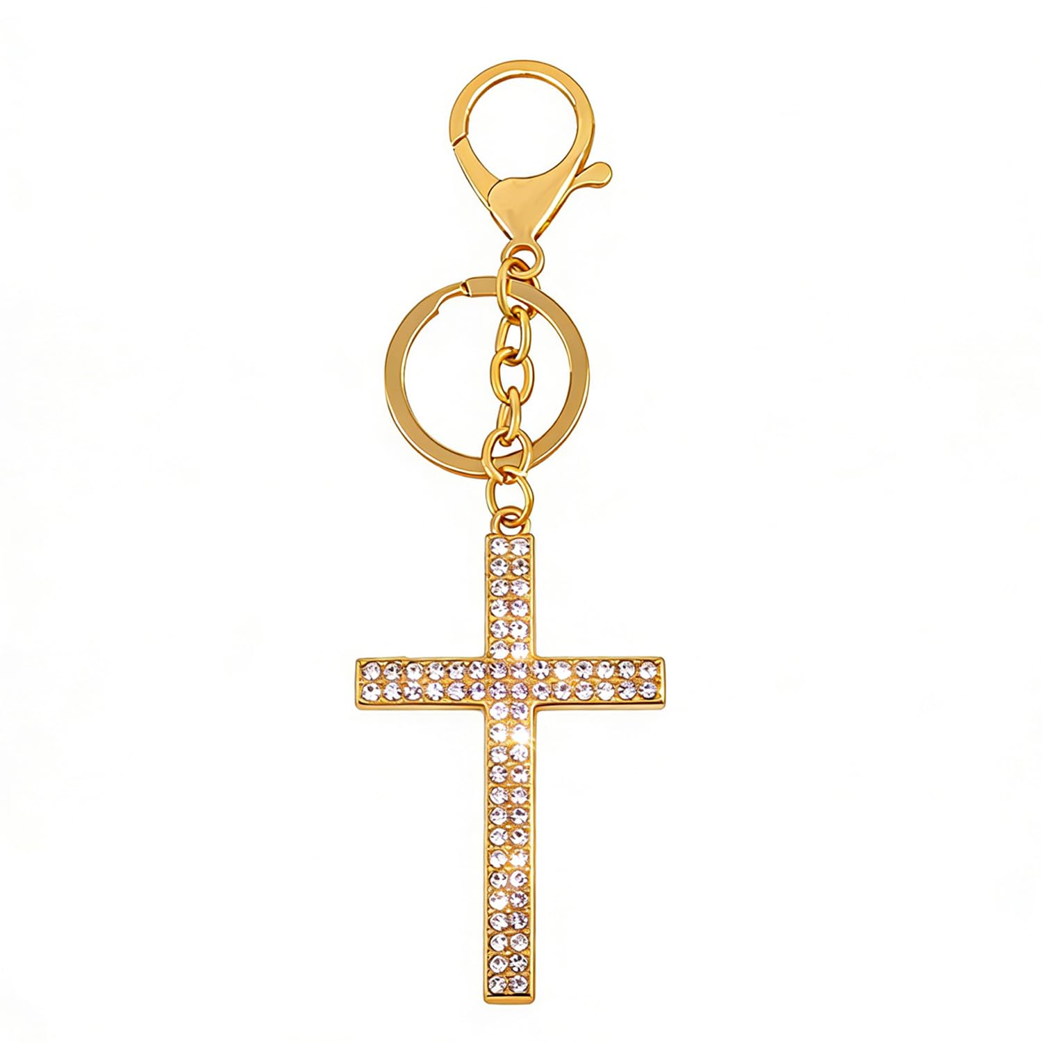 ARFUKA Rhinestone Sparkling Cross Keyring Religious Keychain Charm Bag Purse Charm for Handbags, Backpacks, Car Keys Christian Faith Accessory for Her/Him Gold