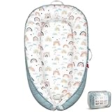 BUTOA Baby Lounger - Baby Lounger for Newborn 0-24 Months, Breathable & Soft Baby Nest, Portable and Lightweight Lounger for Home and Travel, Ideal Newborn Babies Essentials (Blue-Rainbow)