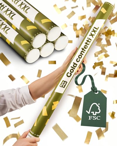 Partyjoker 5er Set Konfettikanone Matt Gold XXL für Hochzeit - Extra Groß & Extra viel Konfetti – FSC® Papier Konfetti