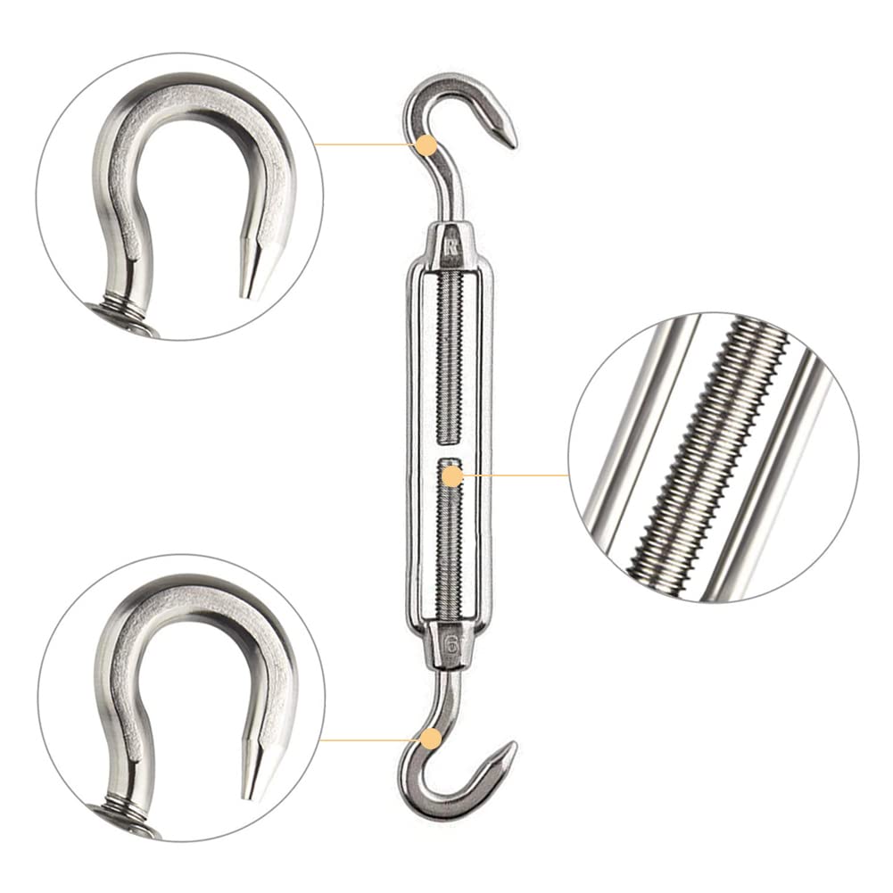 6x Spannschloss M4 Edelstahl – 3x OO + 3x CC Haken, Verstellbar, 25 Kg Tragkraft – Für Seile, Rankhilfen & Gärten