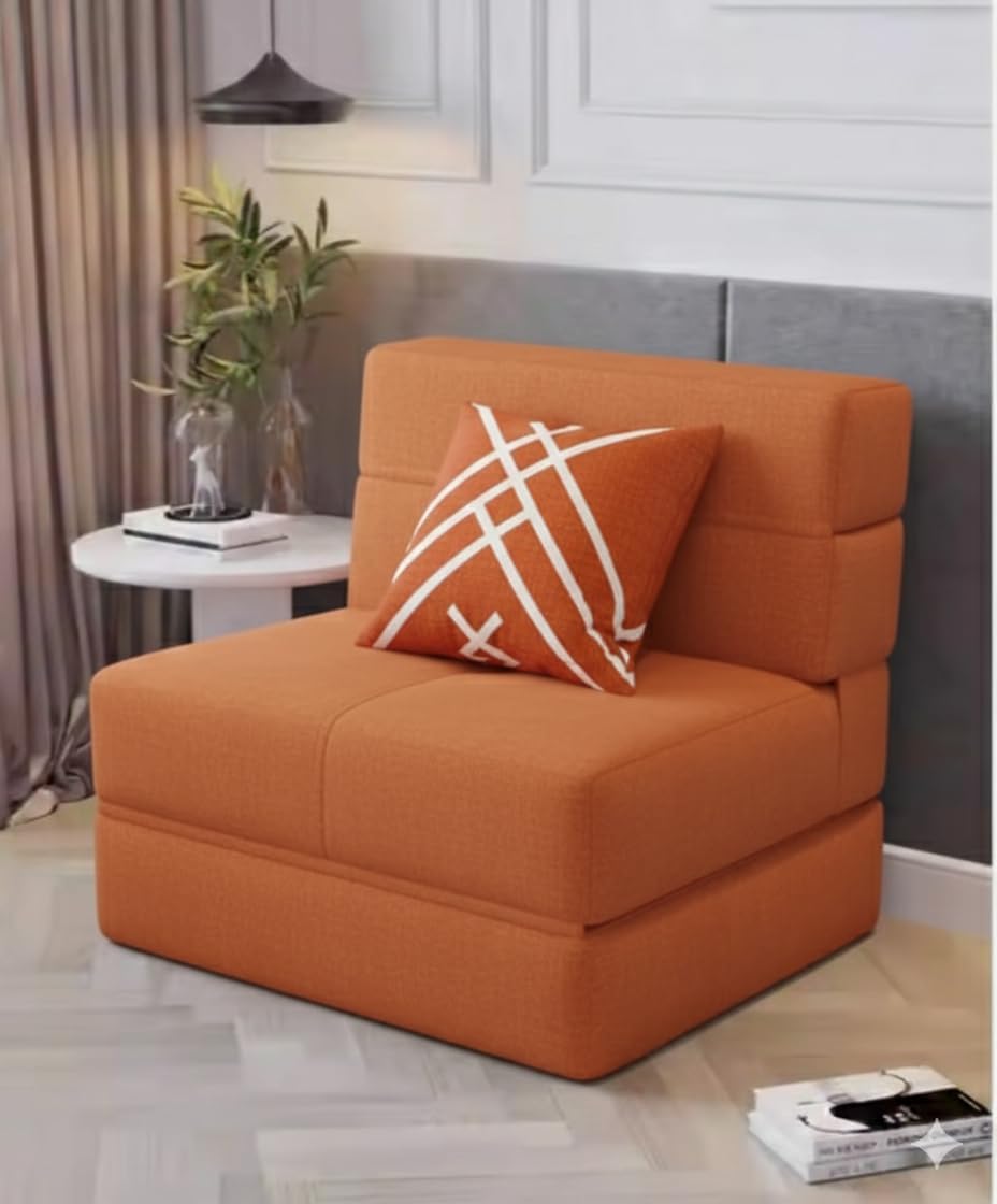 Foldable One Seater Sofa Bed 3 x 6 Ft Jute Fabric Washable Cover Convertible Sofa Bed for Living Room & Office Guest Room (Finish Color - Orange - Pre-Assembled)-image-38
