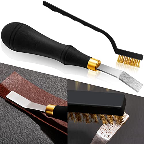 Roughing Leather Craft Tool Detail Rougher 10mm Edelstahlkopf Lederwerkzeuge Leder Arbeitswerkzeuge und Kupferdrahtbürste gebogener Griff Kratzbürste Metallbürste für Lederhandwerk Rostreinigung Cover