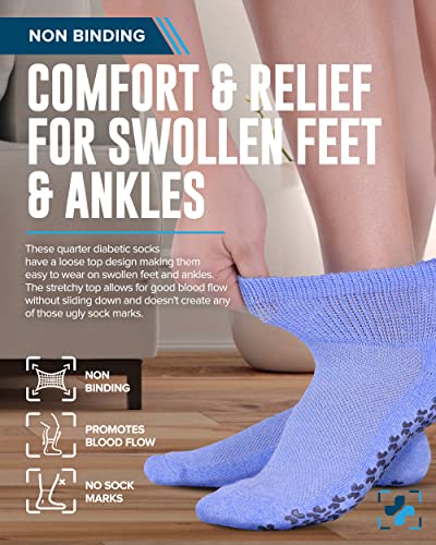 Doctor's Select Diabetic Ankle Socks With Grippers For Men And Women - 4 Pair 1/4 Length Neuropathy Socks For Women #TOP1