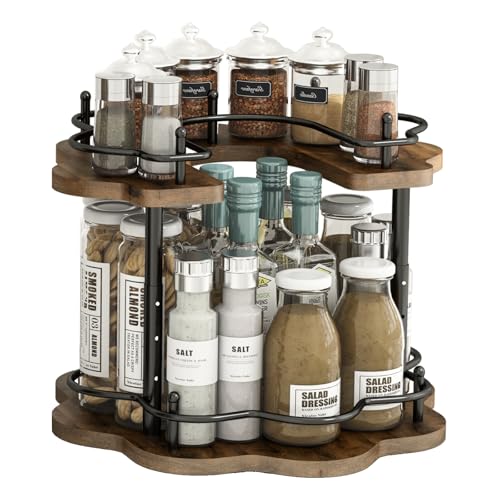 Image of 2 Tier Lazy Susan Organizer,2-Tier Spinning Spice Rack with Stable Carousel Base & 4 Height Settings for Cupboard Kitchen Countertop Dining Table Cupboard (Petal Shape)