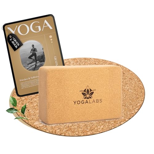 YOGALABS® Premium uppsättning med 1 yogablock (22,5 x 15,0 x 7,5) av hållbar naturkork hudvänlig – yogablock och meditation tillbehör för...
