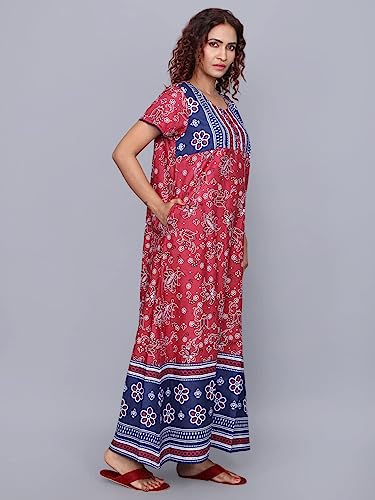 Image of Evolove Women's Cotton Long Maxi Night Gown Nighty Dress with Pocket & Stylish Button, Super Soft Comfortable (LNG-Button)