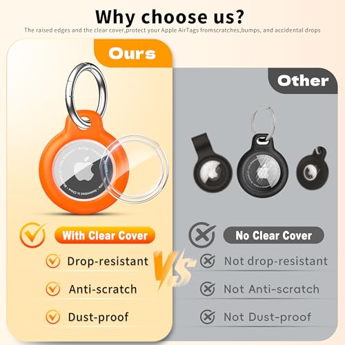 Image of RFUNGUANGO Apple AirTag Holder with Key Ring 4 Pack AirTag Case | Hard Protective AirTag Case for Kid, Pet, Luggage, Backpack, Key - Black /Orange /Blue /Red