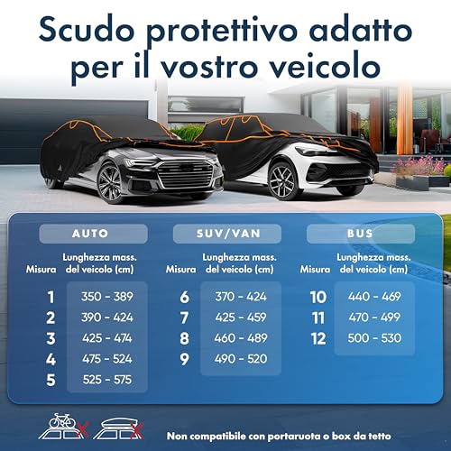 WALSER telo antigrandine per auto, Perma Protect, prodotto Molto Buono* copertura per auto antigrandine, certificato dal TÜV Austria* telo protettivo idrorepellente Copriauto traspirante Misura 2 nero - 5