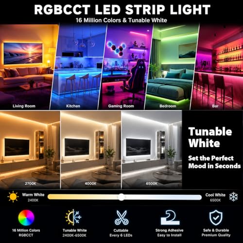 Tira LED RGB+CCT 16.4 pies 24V Super Brillante 300 LEDs miniatura 3