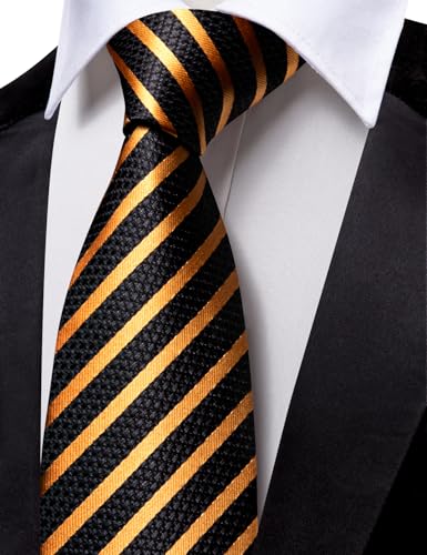 Image of Barry.Wang Silk Men Ties Formal Stripes Necktie and Tie Clip for Wedding Party Business Fashion Classic