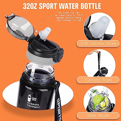 AOHAN Trinkflasche 1L klare Wasserflasche mit Strohhalm BPA Freie Sport Flasche Geschirrspüler Sichere Auslaufsichere Motivierende… – Ansicht 2
