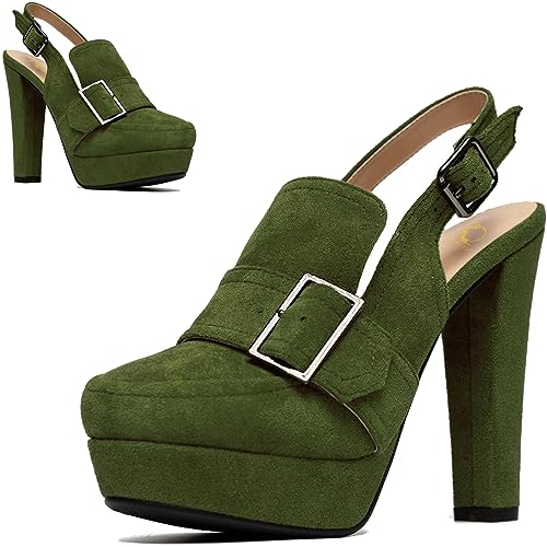 Image of SHODENSE Women Vintage Platform Chunky High Heels Pumps Shoes Round Closed Toe Platform Loafers Ankle Strap Block Heel Slingback Summer Sandals Backless Buckle Loafer Ladies Chic Sexy Party 4-11 M US
