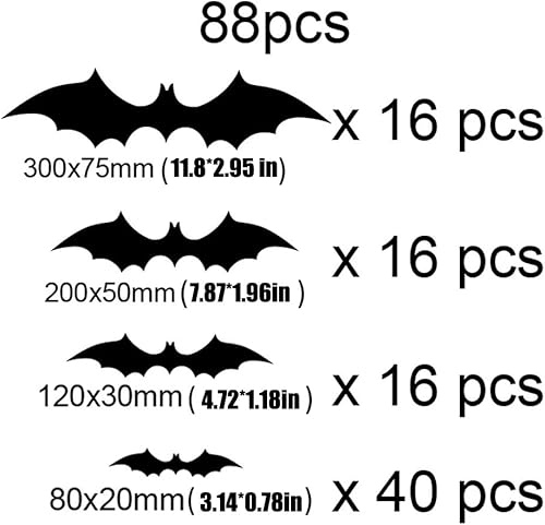 Miniatura 2 de 88 piezas de decoración de murciélagos de Halloween, calcomanías de decoración de Halloween de murciélagos 3D, murciélagos voladores de plástico