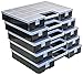 5er-Set XL Organizer mit bis zu 20 Fächern, LxBxH = 35 x 25 x 5,5 cm, Kleinteilmagazin Sortimentskasten Garnbox Sortierbox Schraubenbox Werkzeugkasten Sortimentskisten stapelbar Deckel verriegelbar