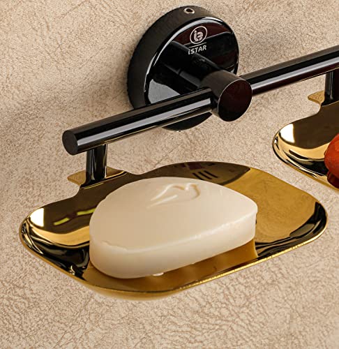 Image of iSTAR Stainless Steel 304 Grade Bathroom Soap Holder /Soap Stand /Soap Dish for Bathroom /Bathroom Accessories Multicolor (Black & Gold, Pack of 1, Double)