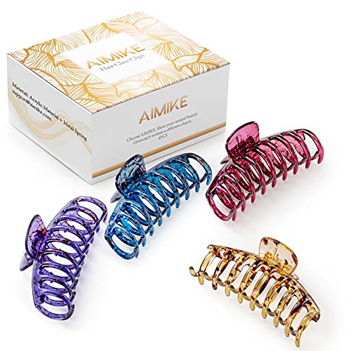 Pinza Pelo Grande de 4.3 Pulgadas, AIMIKE 4 pinzas pelo nina de Agarre Antideslizantes para Cabello Grueso , pinzas pelo mujer de Moda con Resorte Fuerte para Pelo Abundante Largo Grueso Fino Rizado Cover
