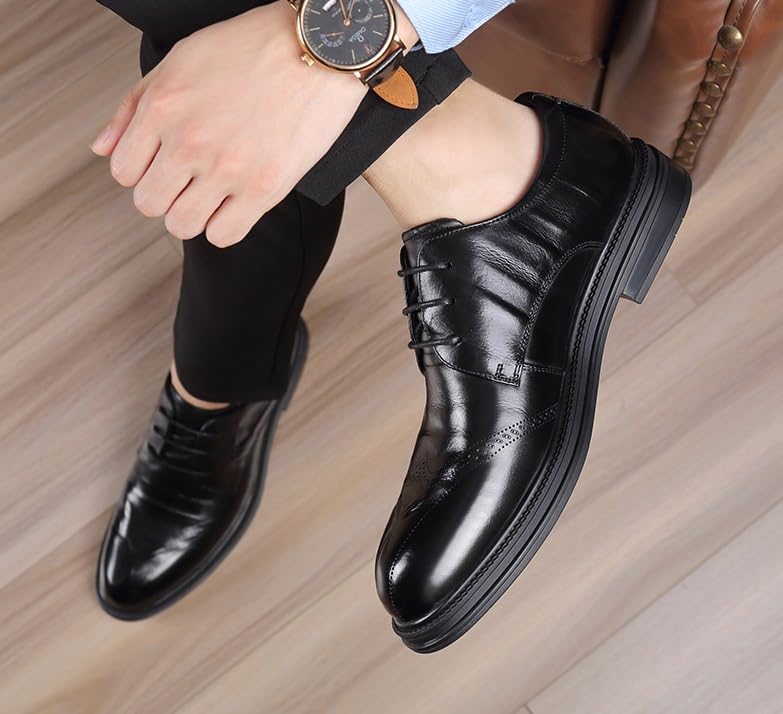Men's Leather Oxfords Summer Lace Up Fashion Casual Classic Dress Shoes Pointed-Toe Business Loafers Shoes for Men3