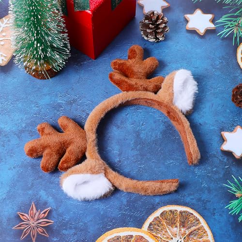 WLLHYF Rentier-Geweih Stirnband Weihnachts Haarreif Reh Geweih Hörner Haarreif Für Damen Kinder Reindeer Ears Antler Headband Haarschmuck Halloween Fasching Party Cosplay (Braun)