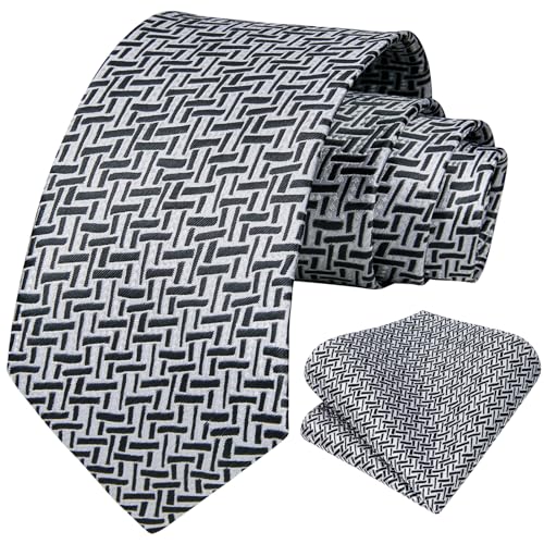 Image of HISDERN Mens Ties Solid Color Tie and Pocket Square Set Classic Woven Formal Neckties & Handkerchief Wedding Party