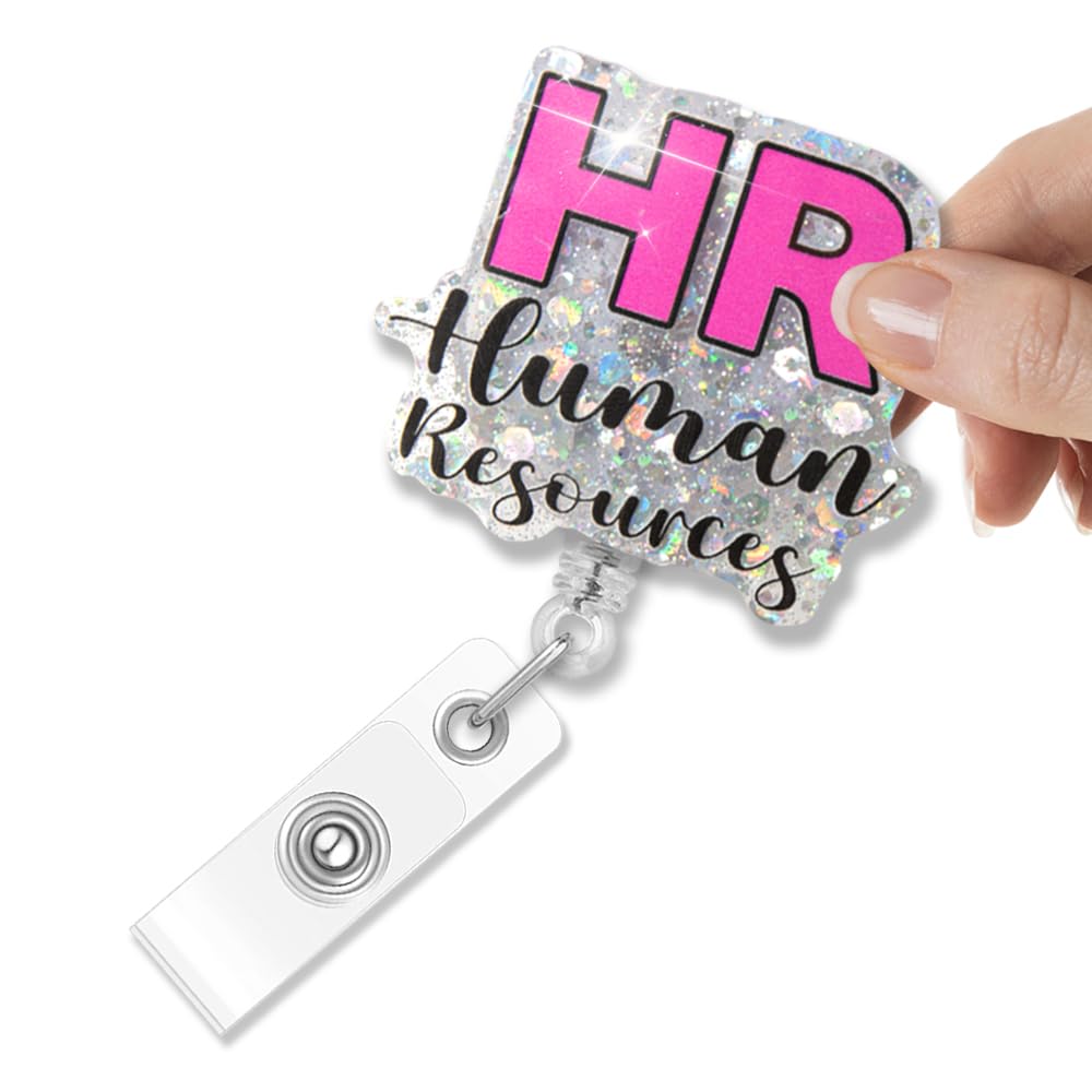Msticey HR Human Resources Glitter Retractable Badge Holder, Funny ID Card Badge Reel Gifts for HR Office Worker Coworker, Human Resource Gifts, Thank